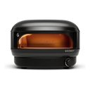 Front view of the Gozney Arc Lite oven in Off Black with a gas flame glowing inside.