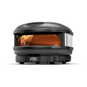Gozney Arc in Off Black at a three-quarter angle with a rolling gas flame and 450°C display.