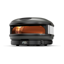 Off Black Gozney Arc XL pizza oven at a three-quarter angle with a gas flame inside.