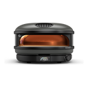 Off Black Gozney Arc XL pizza oven viewed from the front with a gas flame inside.