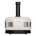 Rear view of the Gozney Dome Gen 2 in Bone with black chimney, stainless steel band and black base.