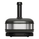 Rear view of the Gozney Dome Gen 2 in Off Black with black chimney and stainless steel body band.