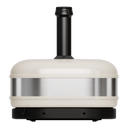 Rear view of the Gozney Dome XL Gen 2 in Bone with black chimney, stainless steel band and black base.