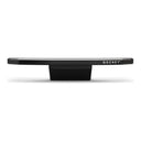 Front view of a black Gozney Dome Gen 2 mantel with silver trim and central mounting support.
