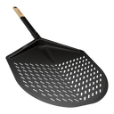 Gozney Balance large placement peel with a black perforated blade and wooden grip.