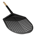 Gozney Balance medium placement peel with a black perforated blade and wooden grip.