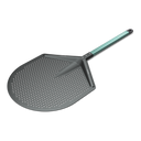 Gozney Pro large placement peel with a dark perforated blade and mint green handle.