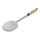 Gozney Venture Turning Peel angled diagonally, with its metal head at the lower left and wooden handle at upper right.