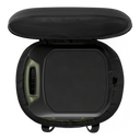 Gozney Tread Venture Bag open with an Olive Tread oven and Roof Rack inside, top-down view