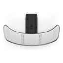 Top view of the curved silver Gozney Tread mantel with slots and a black mounting bracket.